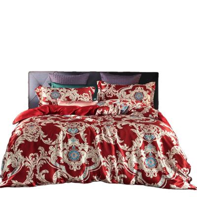 China Factory Direct Custom Logo Anti-Static Luxury Red Printed Chinese Wedding 4 Piece Bedding Sets For New Couples for sale