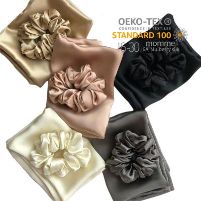 China new hair-friendly arrive eco-friendly 100% pure silk big solid hair scrunchies silk hair ties for woman for sale