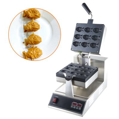 China Adjustable Thermostat Stainless Steel Commercial Mini Waffle Cone Machine Rotating Automatic Fish-Shape Waffle Maker for 9 Pcs for sale