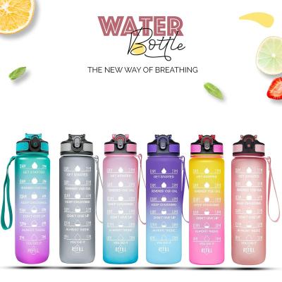 China Large Motivational 1L Bpa Sports Drink Bottle With Straw Time Markings For Fitness Outdoors, Cycling 8*8*28 for sale