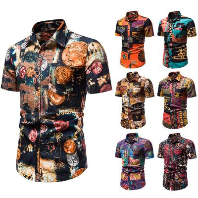 China Anti-pilling hot selling 2022 fashion cotton multicolor Hawaiian T-shirt men's lapel shorts casual beach shirt for sale