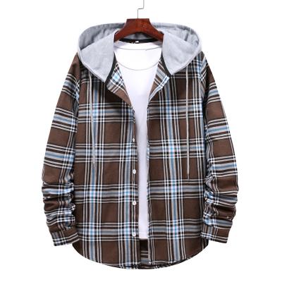 China Wholesale Anti-pilling Flannel Plaid Shirt Spring Men's Hooded Shirt New Long Sleeve And Autumn Winter Hoodie for sale