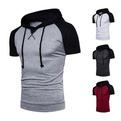 China Wholesale New Custom Made Men's Raglan Sleeve Design Anti-wrinkle Plus Size Hooded Cropped Sleeve T-Shirt for sale