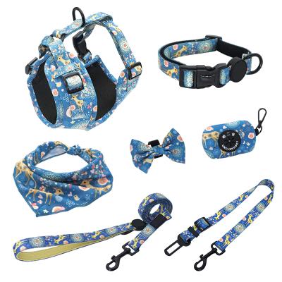 China Hign Quality Padded Walking Kit For Dogs Pet Vest Collar Harness Set With Bandana For Doggies Dog Harness Leash Set for sale