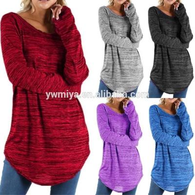 China MY-305 New Fashion Women's Breathable Shirts Designs Plus Size Solid Color Cotton Knitted Long Sleeve Shirts for sale