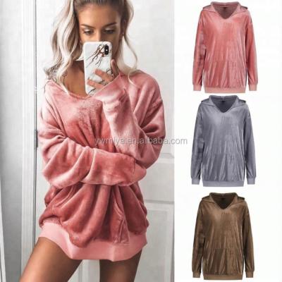 China 2019 Winter New Fashion Customized Sweater O Neck Drop Shoulder Long Sleeve Fleece Hoodie Women's Faux Fur Hoodie for sale