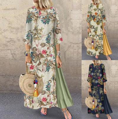 China Anti-static DR-217 2021 latest fall clothing for women floral print long loose dress with long sleeve big swing long dresses ladies for sale