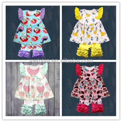 China MY-011 2018Hot Sales Eco-friendly Princess Pattern Pearl Top With Tote Ruffle Shorts Wholesale Baby Ruffles Mermaid Outfits for sale