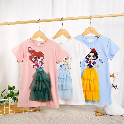 China Fashion kD-059 2021 High Quality 100% Cotton Viable Knit Princess 3D Pattern Short Sleeve Long Sleeve T-Shirts For Babies Summer Dress for sale