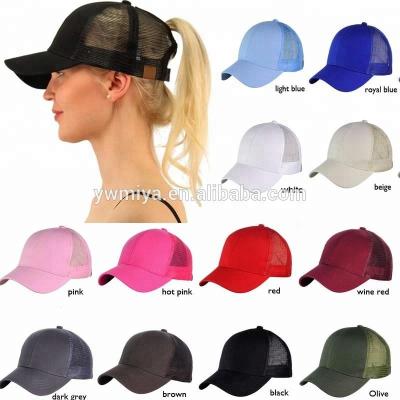 China AM-03 JOINT New Fashion Women's Single Bun Hat Cotton Ponytail Baseball Cap Adjustable Hat With Custom Logos for sale