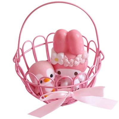 China Latest Sustainable Hot Selling Bowknot Pink Storage Baskets With Handle for sale