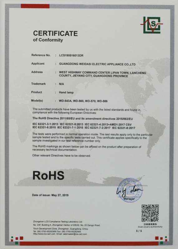 RoHS - Guangdong Weidasi Electric Appliance Co., Ltd.