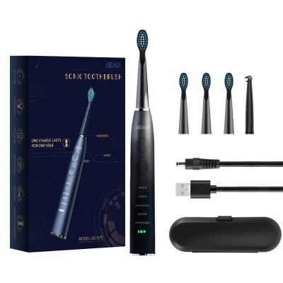 China Seago Rechargeable SG575 Ready To Ship 5 Modes One 300 Day Charge Sonic Rechargeable Electric Toothbrush With Large Capacity Battery for sale