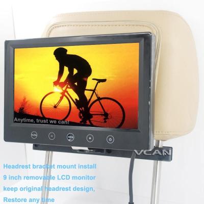 China TM-9008 9 inch car removeable headrest monitor with bracket mount 2 av input 12-24V for sale