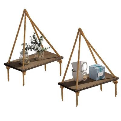 China (Other) Adjustable Set of 2 Solid Wood Rustic Style Wall Hanging Shelves for sale