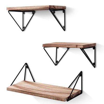 China Amazon Unique Design Best Selling Solid Wood Floating Shelf Set Of 3 Charred Paulownia Wood for sale