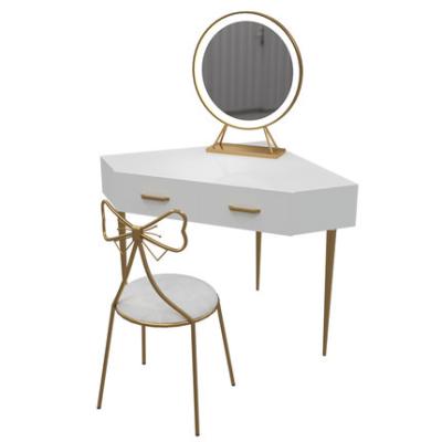 China Simple European corner dressing table in elegant white wood and metallic style furniture with stool for sale