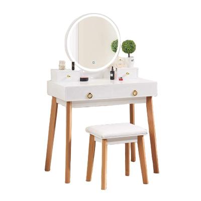 China Modern Style White Storage MDF Lighted Mirror Vanity Makeup Table Set for sale