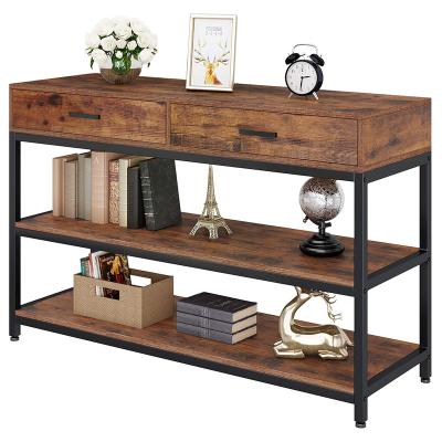 China With Drawers Large Capacity Rustic Open Storage TV Shelf 120 Cm Modern Wooden Console Table Style 2 Tiers With 2 Drawers for sale