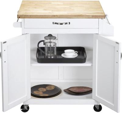 China With Wheels White Rolling Storage Cabinet On Wheels Multi Function Solid Wood Top Kitchen Island Cart Cart For Home Restaurant for sale