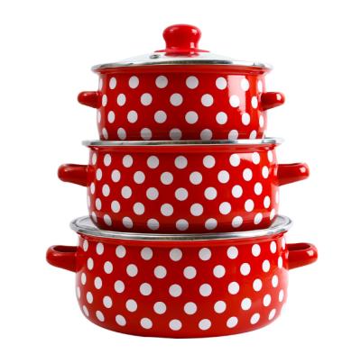 China Sustainable Hot Sale 3 Pcs / Set Enamel Lid Cookware Enamel Cast Iron Stain Casserole Cooking Pot Set for sale