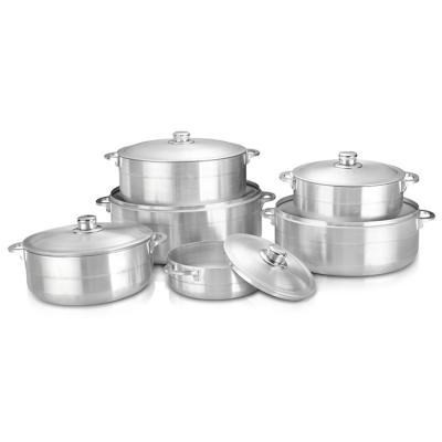 China Viable 12 Pcs High Quality Viable Set Large Aluminum Polished Deep Cooking Pots Cookware Sets for sale