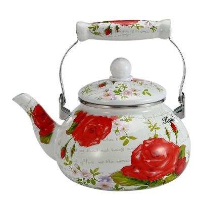 China White Viable Cimbine Pottery Handle Enamed Round Rose Peony Tea Coffee Water Kettles for sale