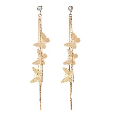 China New Romantic Women's Romantic Gold and Silver Long Butterfly Dangle Tassel Drop Stud Earrings for sale