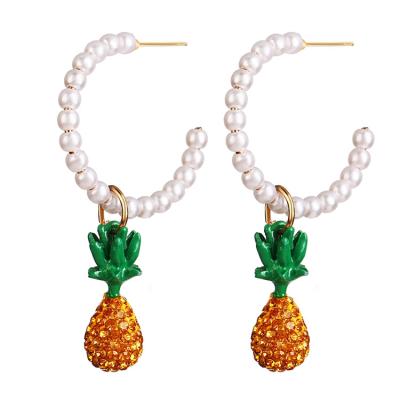 China Cute Wholesale Cute Pineapple Fashion Pearl And Fruit Dangle Earrings For Women 2020 for sale