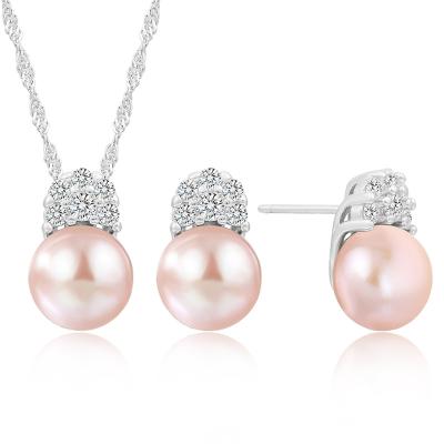 China High Quality Environmentally Friendly Pearl Zircon Earring Sets For Women Silver Jewelry 925 Jewelry Set for sale