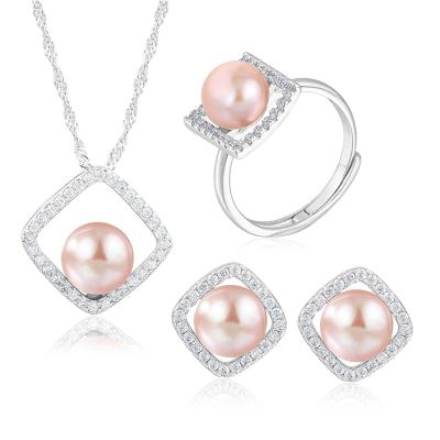 China Environmentally Friendly Hot White Pink Freshwater Style Pearl Accessories 925 Sterling Silver Jewelry Set for sale