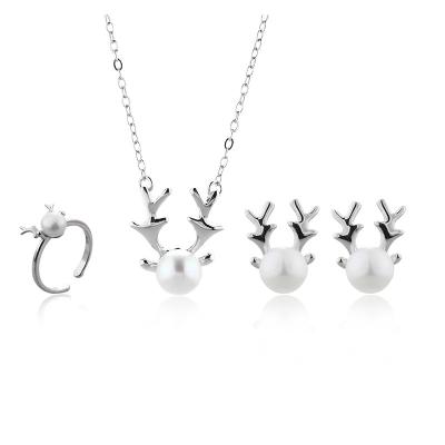 China Most popular cute elk shape necklace ring china wholesale 925 silver environmental friendly jewelry set for sale