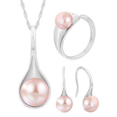 China Environmental Friendly Design Silver Jewelry Set Pink Freshwater Pearl Earring Sets For Women Jewelry for sale