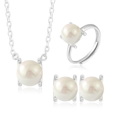 China Market Supplier Environment Friendly Simple Freshwater Pearl 925 Sterling Silver Jewelry Set for sale