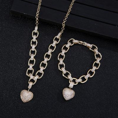 China Environmental Friendly Dubai Manufacturer Fashion Copper Zirconia Heart Bridal Women Jewelry Set for sale