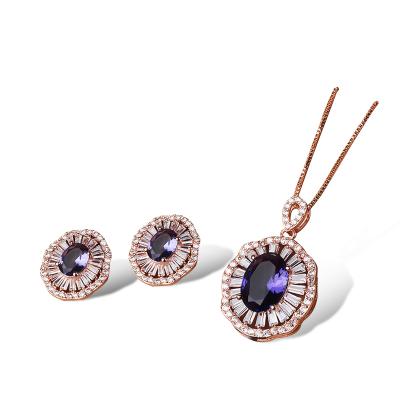 China Most Popular Environmental Friendly Glass Zircon Glass Flower Necklace Earring Stud Wedding Jewelry Sets for sale