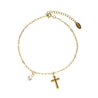 China TRENDY jewelry women ladies cross anklet chain 2021 Halloween stainless steel charm foot jewelry 18k gold for sale