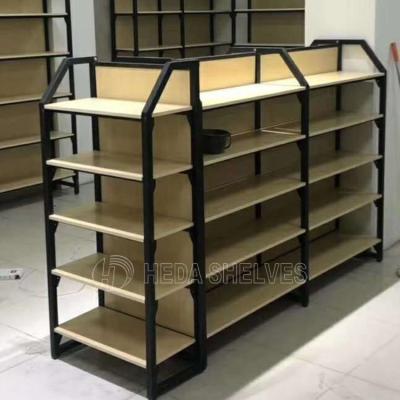 China Single Sided Gondola Widely Customized Wooden Metallic Adjustable Shelving For Shopping Mall Supermarket Shelf for sale