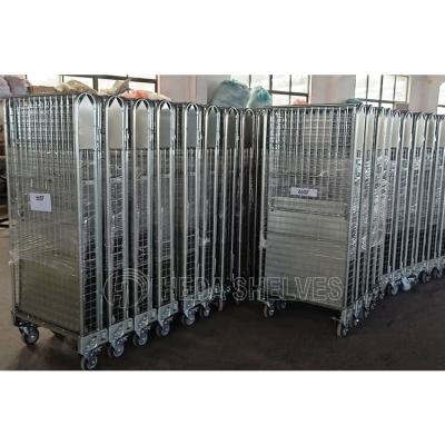 China Corrosion Protection Wire Mesh Warehouse Roll Container Collapsible Roll Cart Logistics Trolley for sale