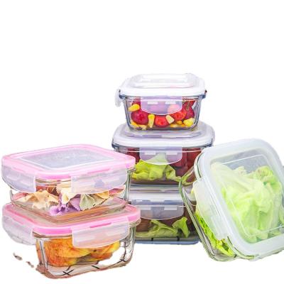 China Custom Airtight Good Quality Microwave Glass Lunch Food Storage Airtight Food Container Set With Locking Lid for sale