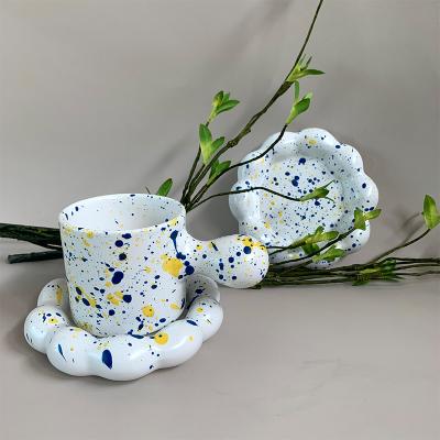 China Viable Hot Sales Unique Design Hand-Painting Coffee Mug Set Water Cup Milk Cup Office Ceramic Tea Mug With Dish for sale