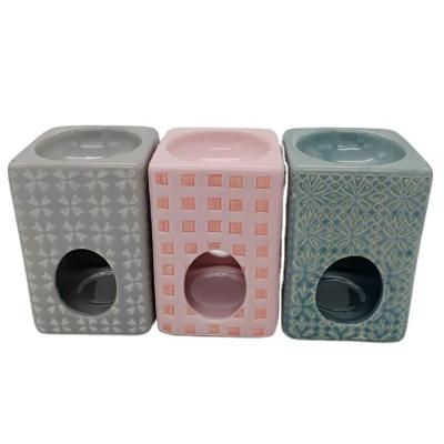 China Modern Design Chinese Reactive Incense Oil Burner with Stamp, Home Decoration Square Hotel Ceramic Censer for sale