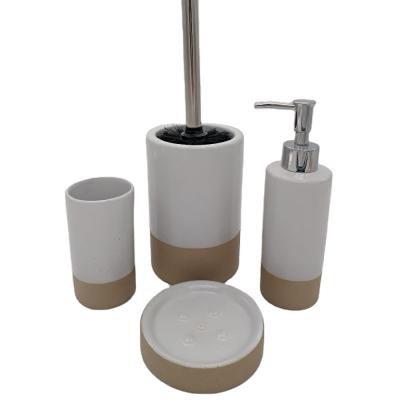 China Ceramic Sandy Accessories Viable Set, Soap Dispenser, Cup, Dish, Toilet Brush Floor Bathroom Holder for sale