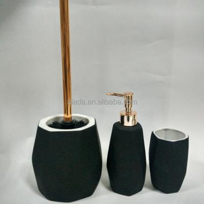 China Durable Rubber Painting Black Bathroom Set 3pcs , Soap Dispenser With Gold Plastic Pump for sale