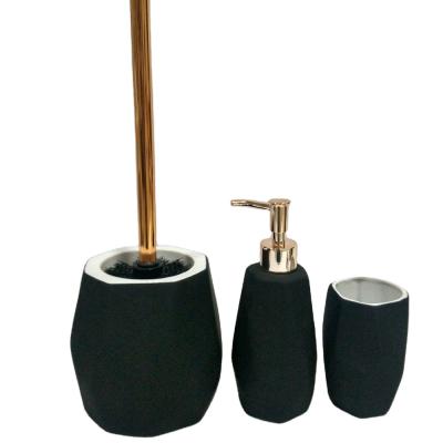 China Sustainable Paint Rubber Bath Set Ceramic Soap Dish Tumbler Dispenser Toilet Brush Holder Bathroom Set Porcelain for sale