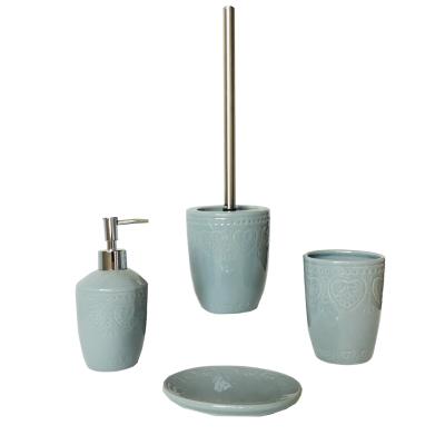 China Sustainable New Design Blue Ceramic 4 Piece Bathroom Accessories Set Home Hotel Decoration for sale