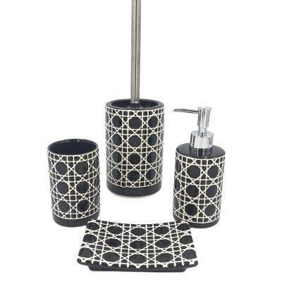 China Sustainable Wholesale Fashion Bath Accessories Black Ceramic Bathroom Set With Stamp for sale