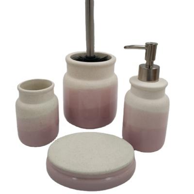 China Viable Chinese Manufacturers Wholesale Simple Stoneware 4 Piece Set Of Ceramic Bathroom Accessories Set for sale