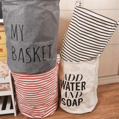 China Foldable Cotton and Portable Canvas Laundry Hamper Bag for Kids Toys Dirty Clothes Storage Barrel Sundries Organizer for sale