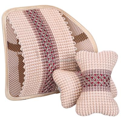 China Polyester Car Neck Pillow Headrest Pillow + Car Seat Lumbar Support Waist Pillow Ice Silk Set for sale